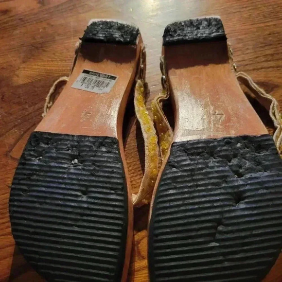 Girls Designer Wooden Sandals with Sparkly  toe straps Flip Flops - Picture 4 of 6